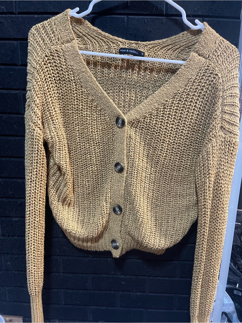 moon & madison Golden Tan V-Neck Button Cardigan Sweater